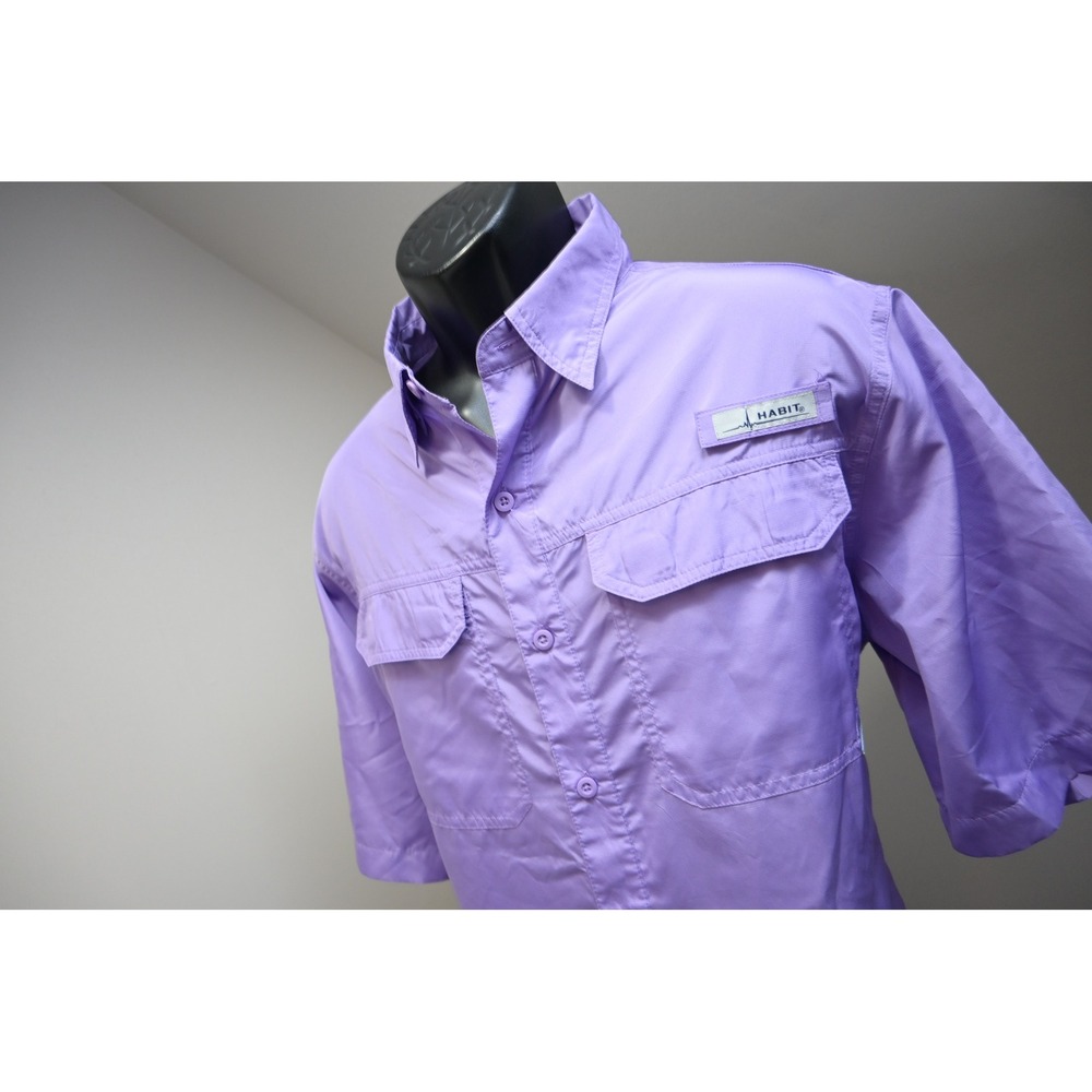 Habit Fishing Shirt Mens Large Purple Short Sleeve Vented UPF 40+ Excellent
